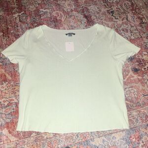 Wild Fable Women's Light Green V-Neck Short Sleeve Rib Knit Stretch Top Size L